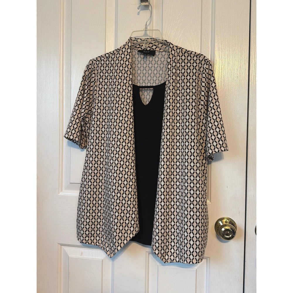 Naif Womens Geometric Open Front Cardigan Black Keyhole Top Small
